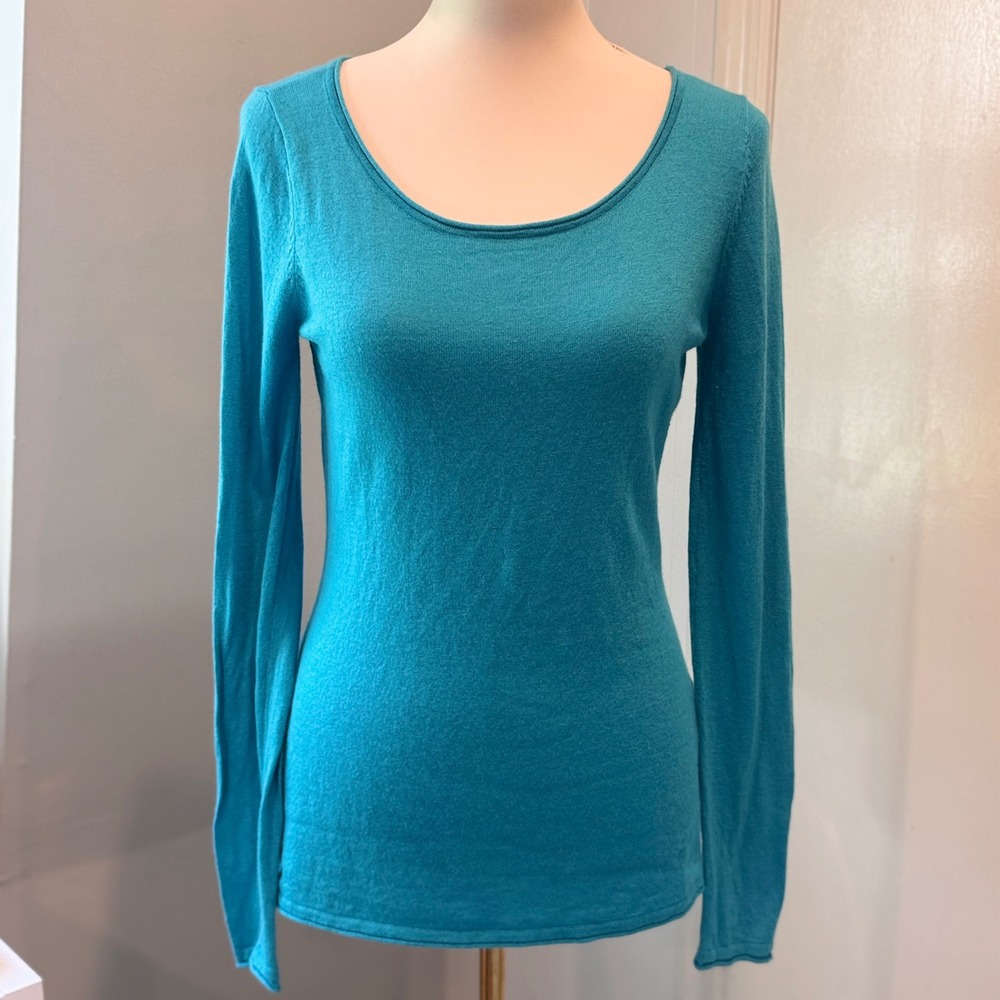 Express Teal Merino Wool Blend Scoop Neck Sweater Lightweight Knit | Size L